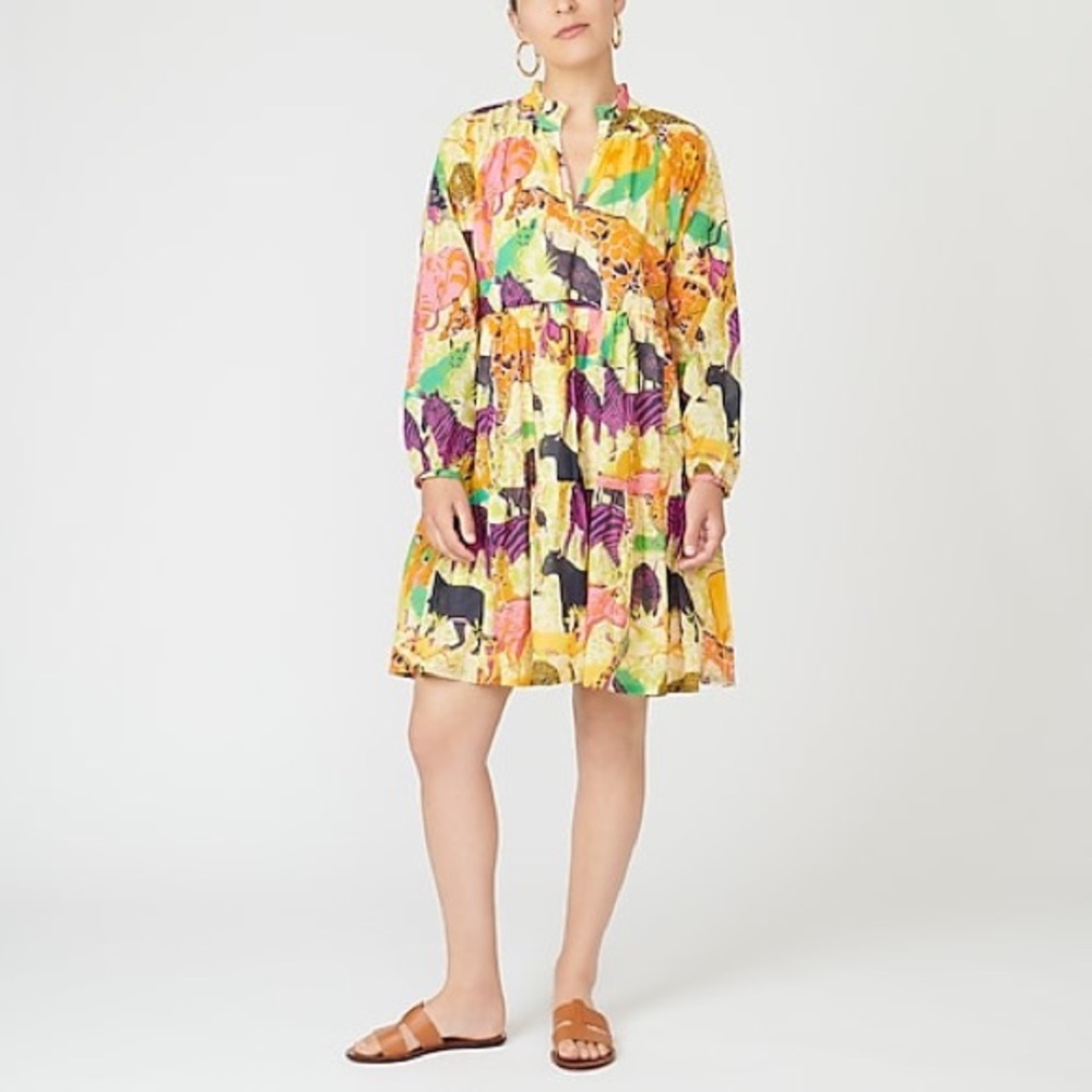 J. Crew Tiered Popover Dress in Ratti Safari Print
